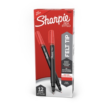 Sharpie Plastic Point Stick Permanent Water Resistant Pen, Red Ink, Fine, Dozen