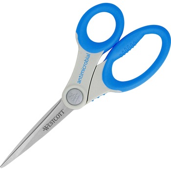 Westcott Soft Handle Scissors, Antimicrobial Protection, 8 in, Straight, Blue