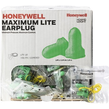 Howard Leight by Honeywell LPF-30 Max Lite Single-Use Earplugs, Corded, 30NRR, Green, 100 Pairs