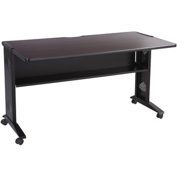 Safco Reversible Top Mobile Computer Desk, 53.5 x 28 x 30, Mahogany/Medium Oak/Black