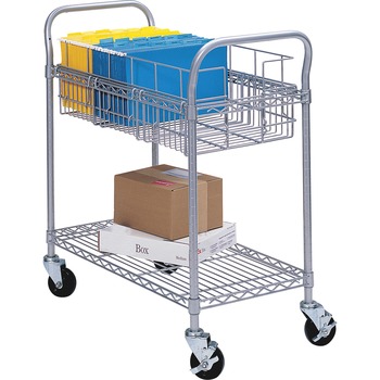 Safco Mayline Wire Mail Cart, 600-lb Cap, 18-3/4w x 39d x 38-1/2h, Metallic Gray