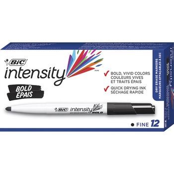 BIC Intensity Bold Pocket-Style Dry Erase Marker, Fine Bullet Tip, Black, Dozen