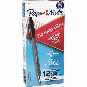 Paper Mate FlexGrip Ultra Recycled Ballpoint Retractable Pen, Black Ink, Medium, Dozen