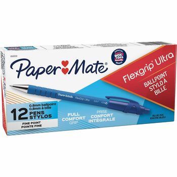 Paper Mate FlexGrip Ultra Recycled Ballpoint Retractable Pen, Blue Ink, Fine, Dozen