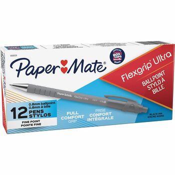 Paper Mate FlexGrip Ultra Ballpoint Retractable Pen, Black Ink, Fine, Dozen