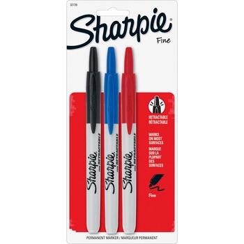 Sharpie Retractable Permanent Markers, Fine Point, Assorted, 3/Set
