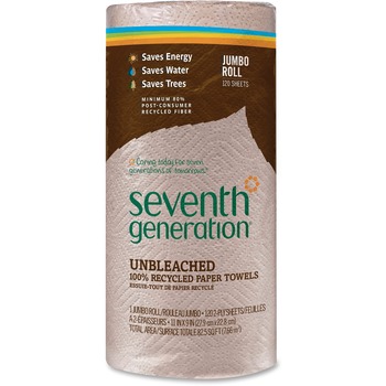 Seventh Generation 100% Recycled Paper Towel Rolls, 2-Ply, Brown, 120 Sheets/Roll