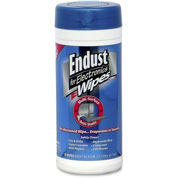 Endust Antistatic Premoistened Wipes for Electronics, Cloth, 5 1/2 x 7, 70/Tub