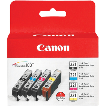 Canon&#174; 2946B004 (CLI-221) Ink, Black/Cyan/Magenta/Yellow, 4/PK