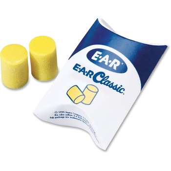 3M E&#183;A&#183;R Classic Earplugs, Pillow Paks, Uncorded, PVC Foam, Yellow, 200 Pairs