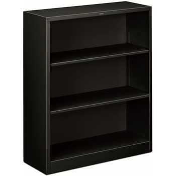 HON Metal Bookcase, Three-Shelf, 34-1/2w x 12-5/8d x 41h, Black