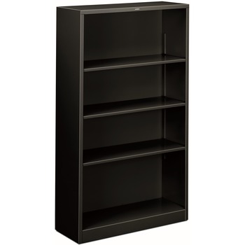 HON Metal Bookcase, Four-Shelf, 34-1/2w x 12-5/8d x 59h, Black