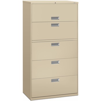 HON 600 Series Five-Drawer Lateral File, 36w x 19-1/4d, Putty