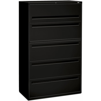 HON 700 Series Five-Drawer Lateral File w/Roll-Out &amp; Posting Shelves, 42w, Black