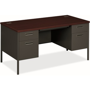 HON Metro Classic Double Pedestal Desk, 60w x 30d x 29 1/2h, Mahogany/Charcoal