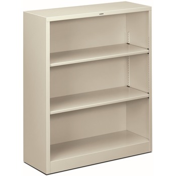 HON Metal Bookcase, Three-Shelf, 34-1/2w x 12-5/8d x 41h, Light Gray