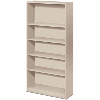 HON Metal Bookcase, Five-Shelf, 34-1/2w x 12-5/8d x 71h, Light Gray