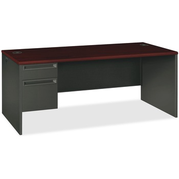 HON 38000 Series Left Pedestal Desk, 72w x 36d x 29-1/2h, Mahogany/Charcoal