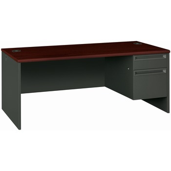 HON 38000 Series Right Pedestal Desk, 72w x 36d x 29-1/2h, Mahogany/Charcoal