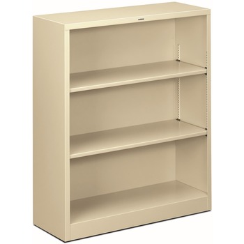 HON Metal Bookcase, Three-Shelf, 34-1/2w x 12-5/8d x 41h, Putty