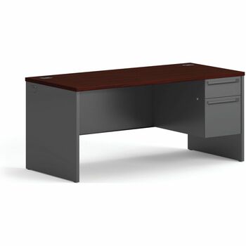 HON 38000 Series Right Pedestal Desk, 66w x 30d x 29-1/2h, Mahogany/Charcoal