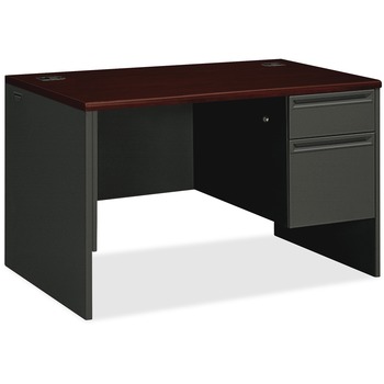 HON 38000 Series Right Pedestal Desk, 48w x 30d x 29-1/2h, Mahogany/Charcoal