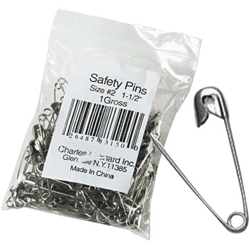 Charles Leonard, Inc. Safety Pins, Nickel-Plated, Steel, 1 1/2&quot; Length, 144/Pack