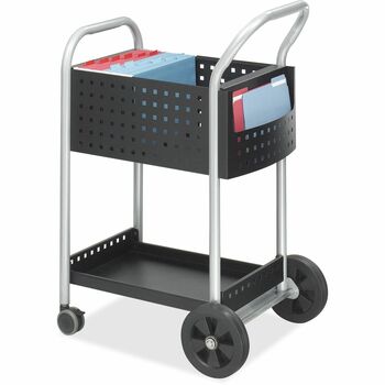 Safco Scoot Mail Cart, One-Shelf, 22w x 27d x 40-1/2h, Black/Silver