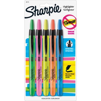 Sharpie Retractable Highlighters, Chisel Tip, Assorted Fluorescent Colors, 5/Set