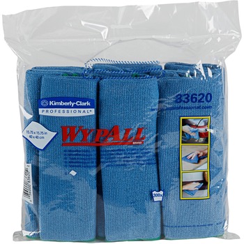 WypAll Reusable Microﬁber Cloths, 15.8” x 15.8”, Blue, 6 Cloths/Pack