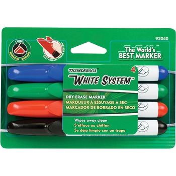 Ticonderoga White System Dry Erase Marker, Chisel Tip, Assorted Colors, 4/Set