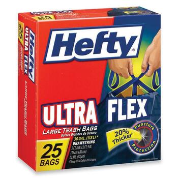 Hefty Ultra Flex Waste Bags, 30 gal, 1.05 mil, 6&quot;w x 2.1&quot;h, Black, 150/Carton