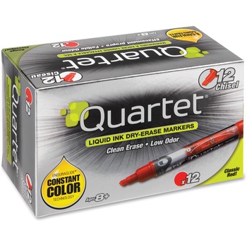 Quartet EnduraGlide Dry Erase Marker, Chisel Tip, Red, Dozen
