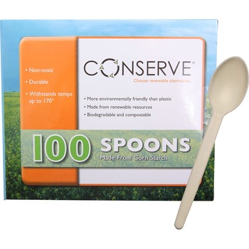 Baumgartens Corn Starch Cutlery, Spoon, White, 100/Pack
