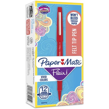 Paper Mate Point Guard Flair Porous Point Stick Pen, Red Ink, Medium