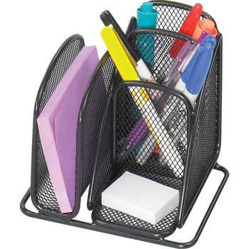 Safco Onyx Mini Organizer with Three Compartments, Black, 6 x 5 1/4 x 5 1/4