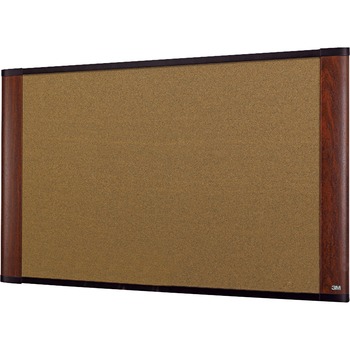 3M Cork Bulletin Board, 48 x 36, Aluminum Frame w/Mahogany Wood Grained Finish