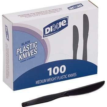Dixie Plastic Tableware, Heavy Mediumweight Knives, Black, 100/BX