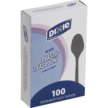 Dixie Teaspoons, Medium Weight, Plastic, 5.6&quot; L, Black, 100 Teaspoons/Box