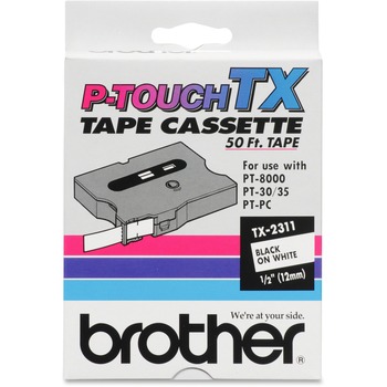 Brother P-Touch TX Tape Cartridge for PT-8000, PT-PC, PT-30/35, 1/2w, Black on White