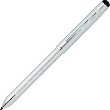 Cross Tech3+ Retractable Ballpoint Pen, Chrome Barrel, Black/Red Ink, Medium Point