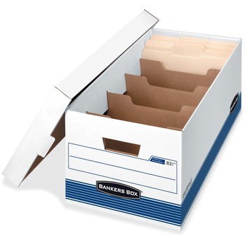Bankers Box STOR/FILE Extra Strength Storage Box, Letter, Locking Lid, White/Blue, 12/Carton