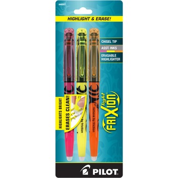 Pilot Frixion Lite Erasable Highlighter, Assorted Ink, Chisel, 3/Pack