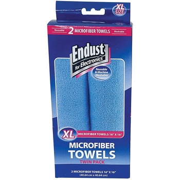 Endust for Electronics Large-Sized Microfiber Towels Two-Pack, 15 x 15, Unscented, Blue, 2/Pack