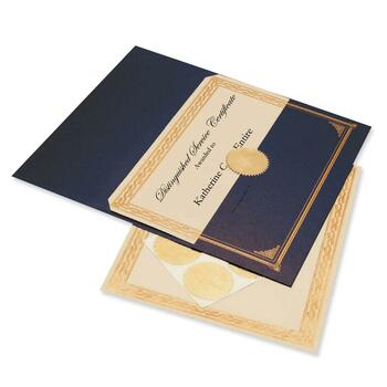 Geographics Ivory/Gold Foil Embossed Award Cert. Kit, Blue Metallic Cover, 8-1/2 x 11, 6/KIt