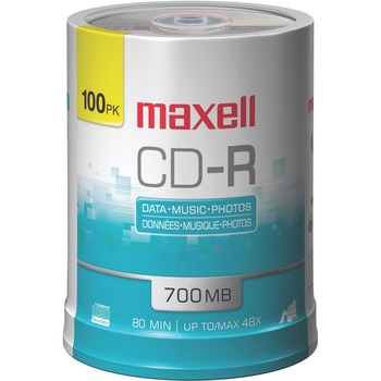 Maxell CD-R Discs, 700MB/80min, 48x, Spindle, Silver, 100/Pack