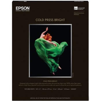 Epson Cold Press Bright Fine Art Paper, 8.5&quot; x 11&quot;, Bright White, 25 Sheets