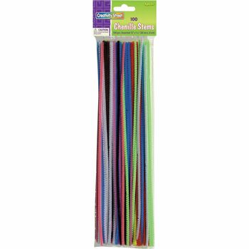 Creativity Street Regular Stems, 12&quot; x 4mm, Metal Wire, Polyester, Assorted, 100/Pack