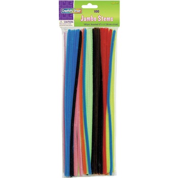 Creativity Street Jumbo Stems, 12&quot; x 6mm, Metal Wire, Polyester, Assorted, 100/Pack