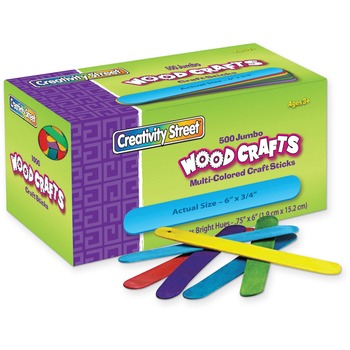 Creativity Street Colored Wood Craft Sticks, Jumbo, 6 x 3/4, Wood, Assorted, 500/Box